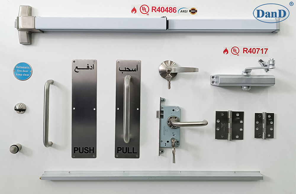 D&D-Feuerausgangsbeschläge, UL-File-Nr.: R40486, UL 10C, Brandschutzklasse 3 Stunden