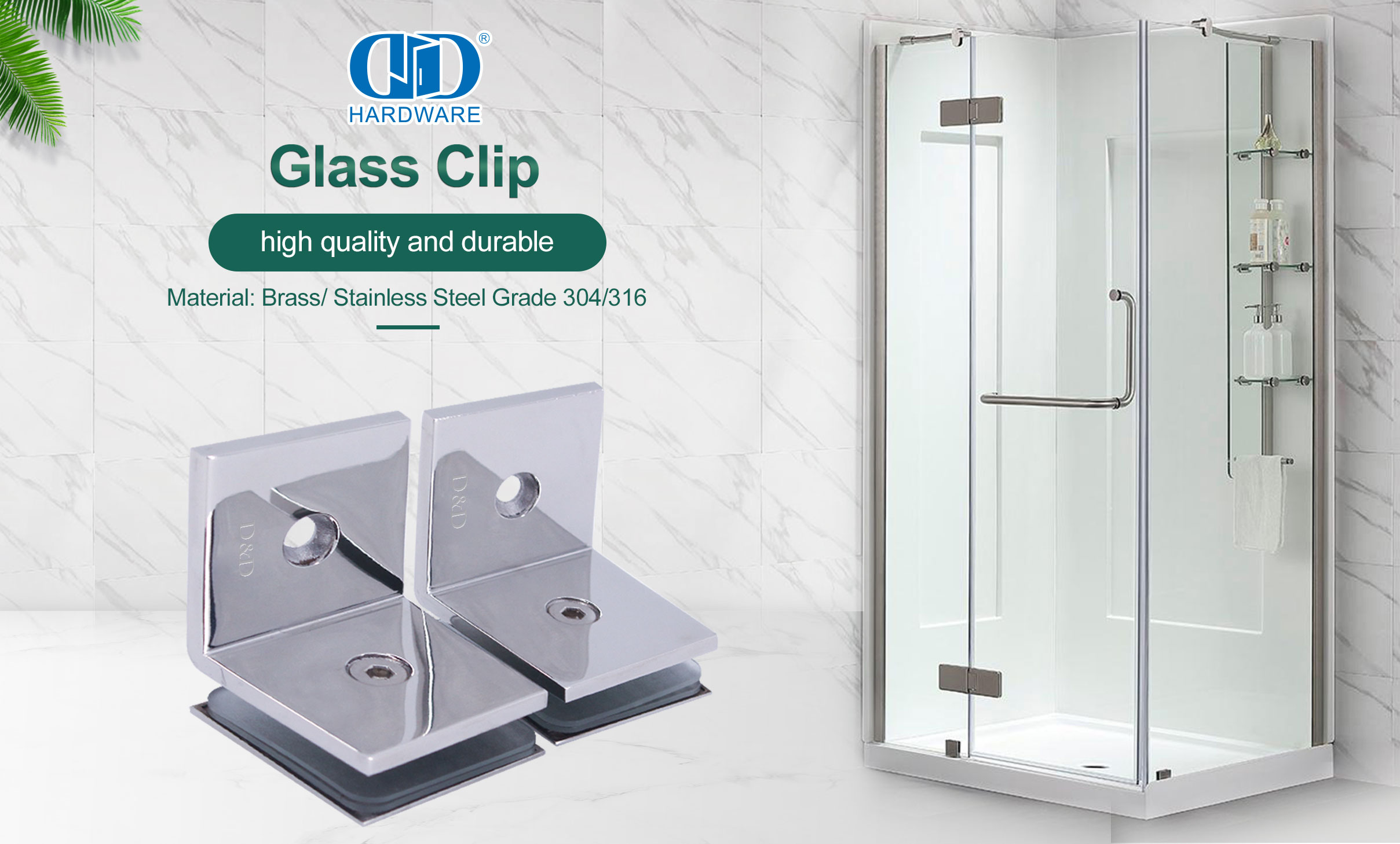 Glasklemmen-Clip aus Messing für Badezimmer